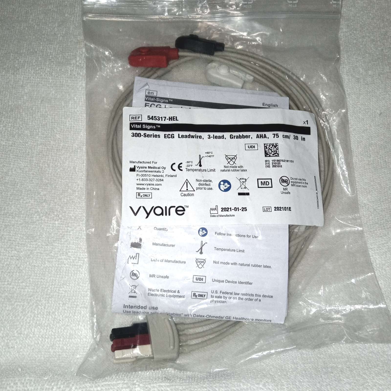 545317-HEL GE ECG leadwire 3-lead grabber